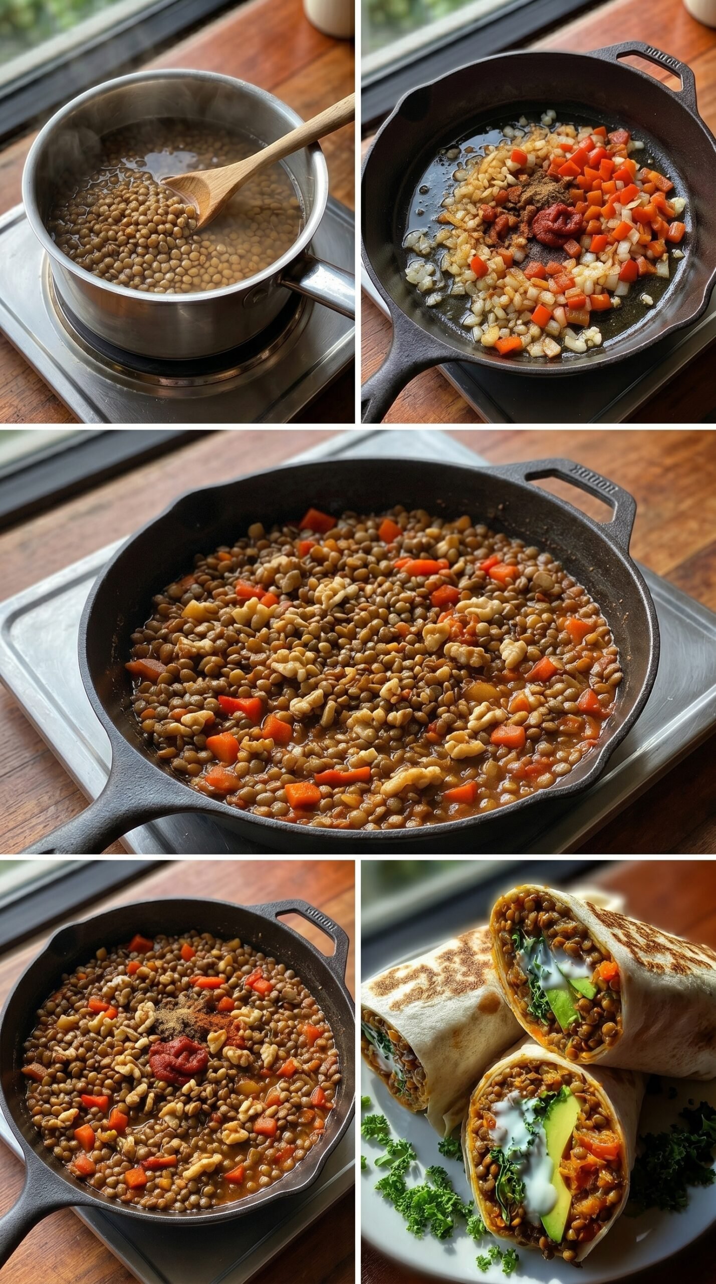 Vegetarische Burritos mit Linsen und Walnüssen für ein sättigendes Veggie Mittagessen recipe instructions