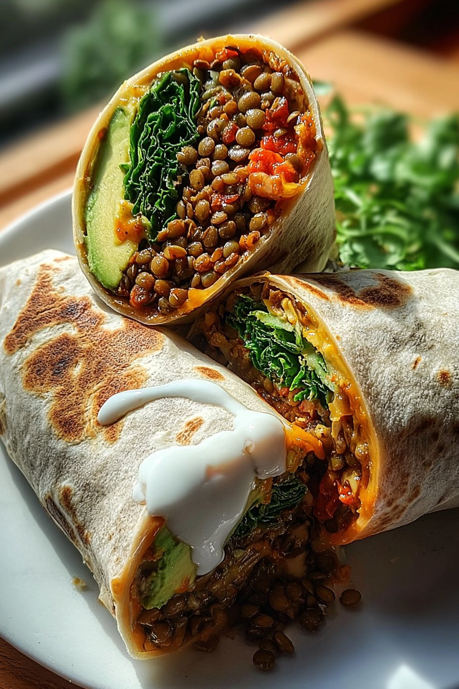 Vegetarische Burritos mit Linsen und Walnüssen für ein sättigendes Veggie Mittagessen extra recipe photo