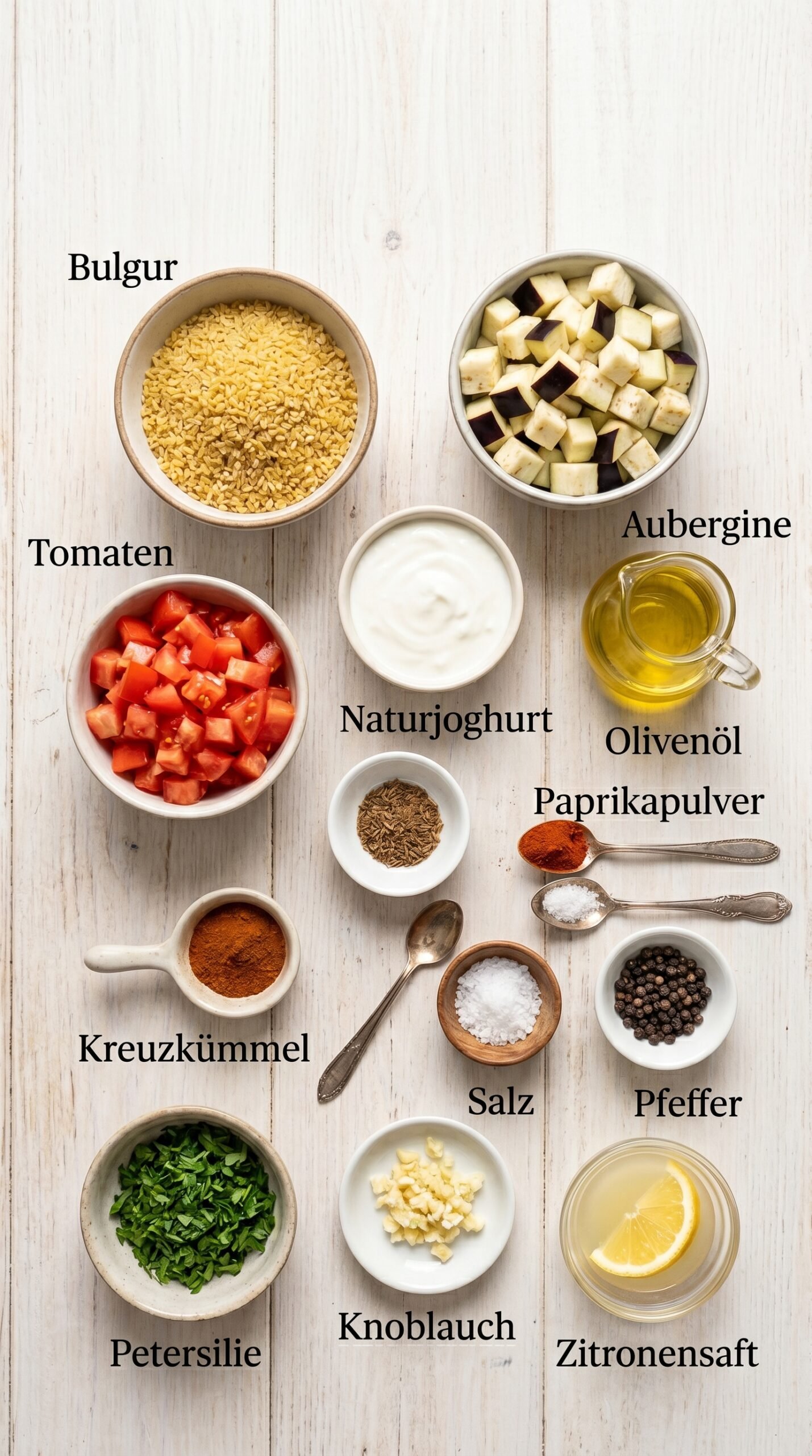 Bulgur mit Tomaten, Auberginen und Joghurt recipe ingredients