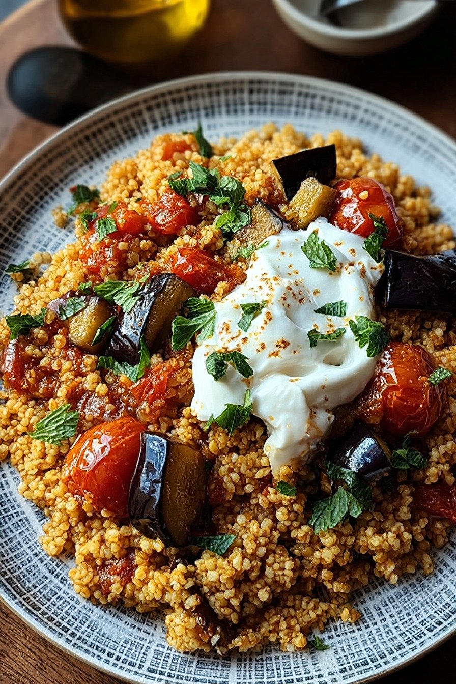 Bulgur mit Tomaten, Auberginen und Joghurt final result