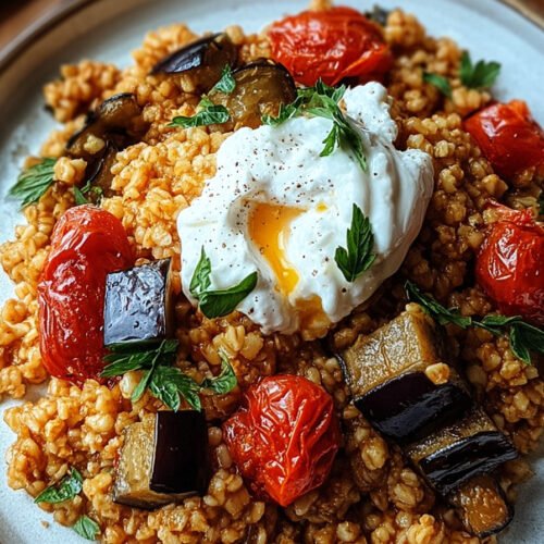 Bulgur mit Tomaten, Auberginen und Joghurt extra recipe photo