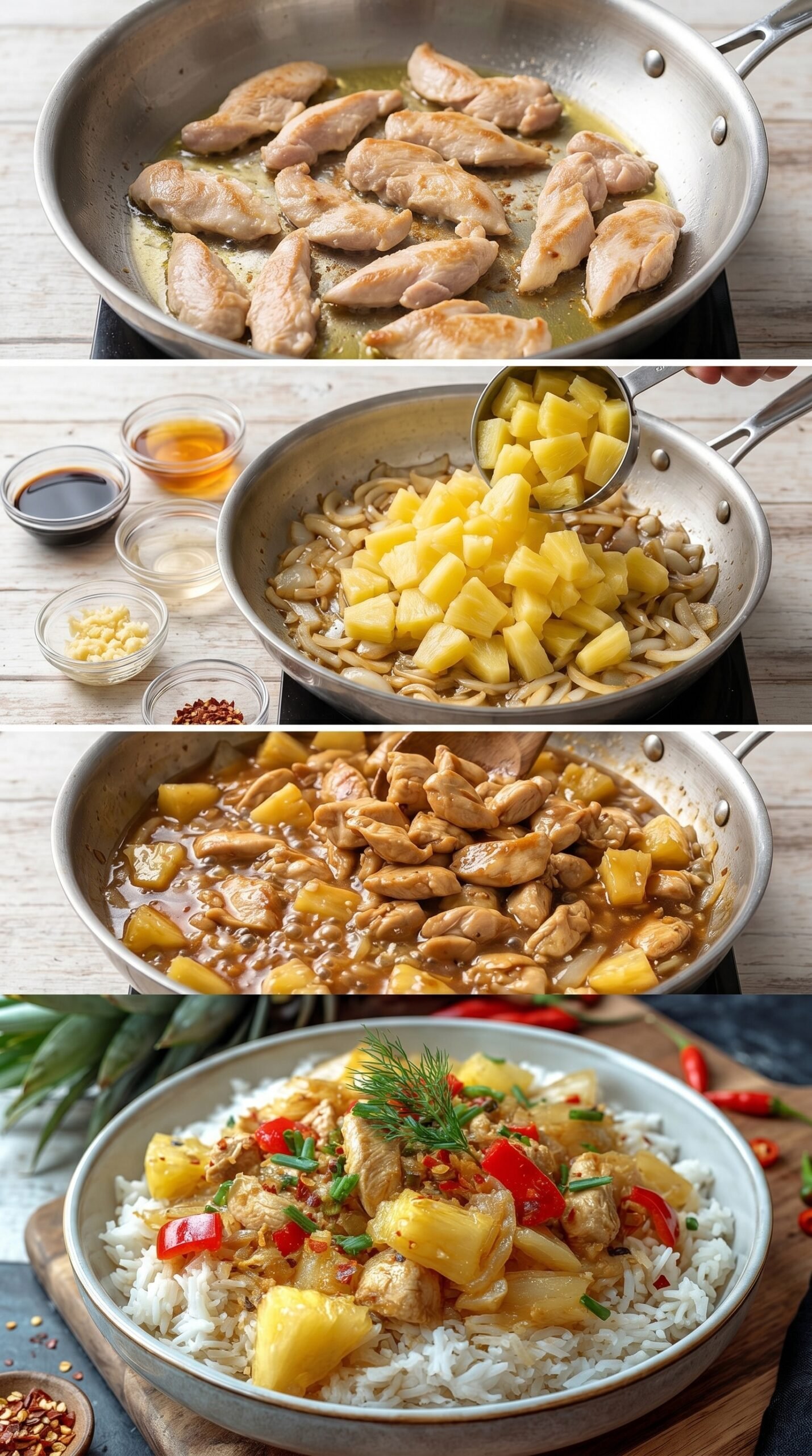 Pineapple Chicken and Rice mit süß-würziger Pfannensauce recipe instructions
