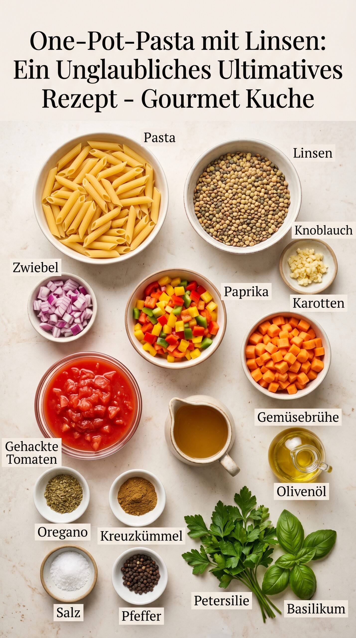 One-Pot-Pasta mit Linsen: Ein herzhaftes Rezept aus einem Topf recipe ingredients