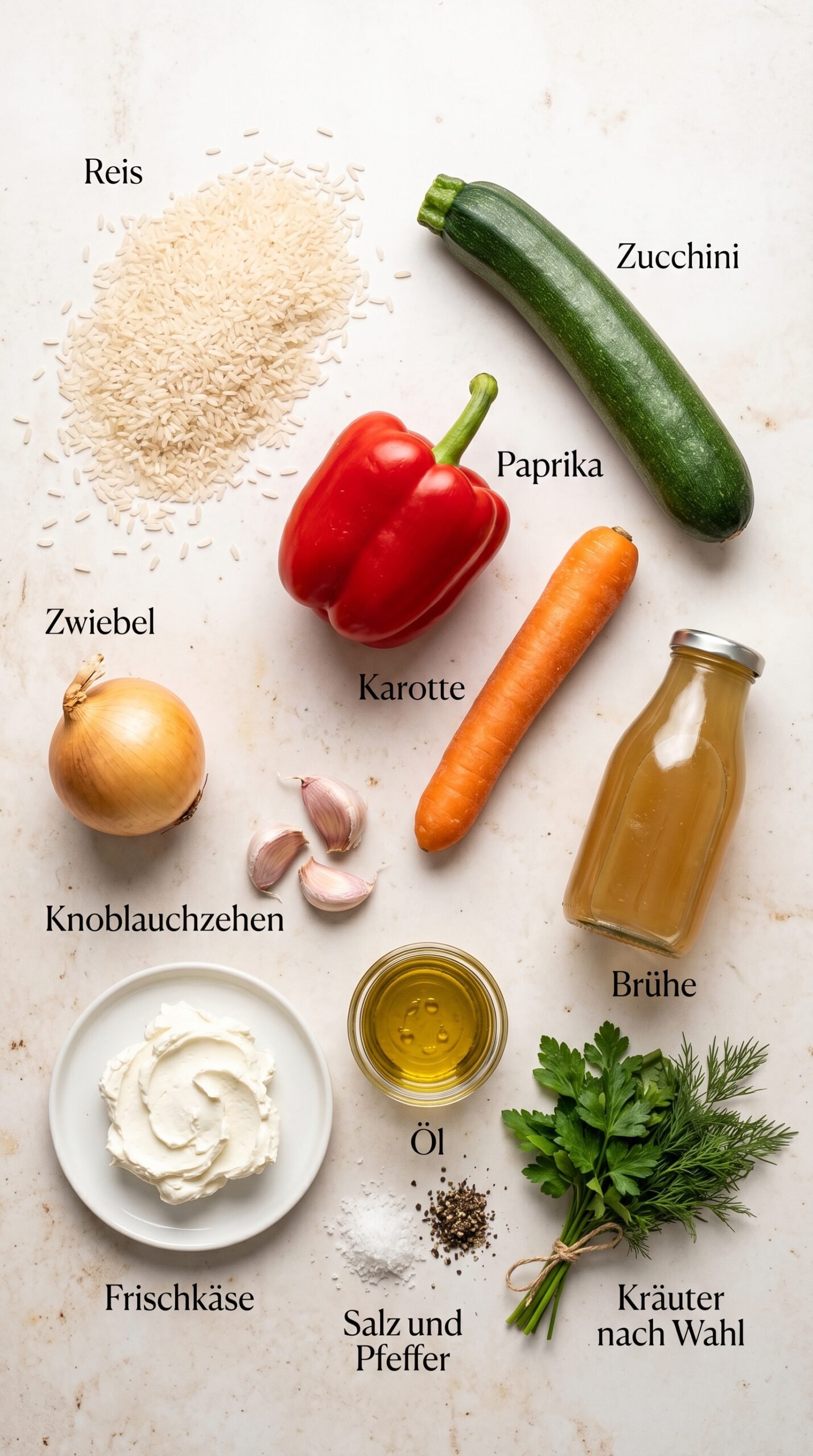 Reis mit Gemüse-Frischkäse-Sauce – cremig, bunt und alltagstauglich recipe ingredients