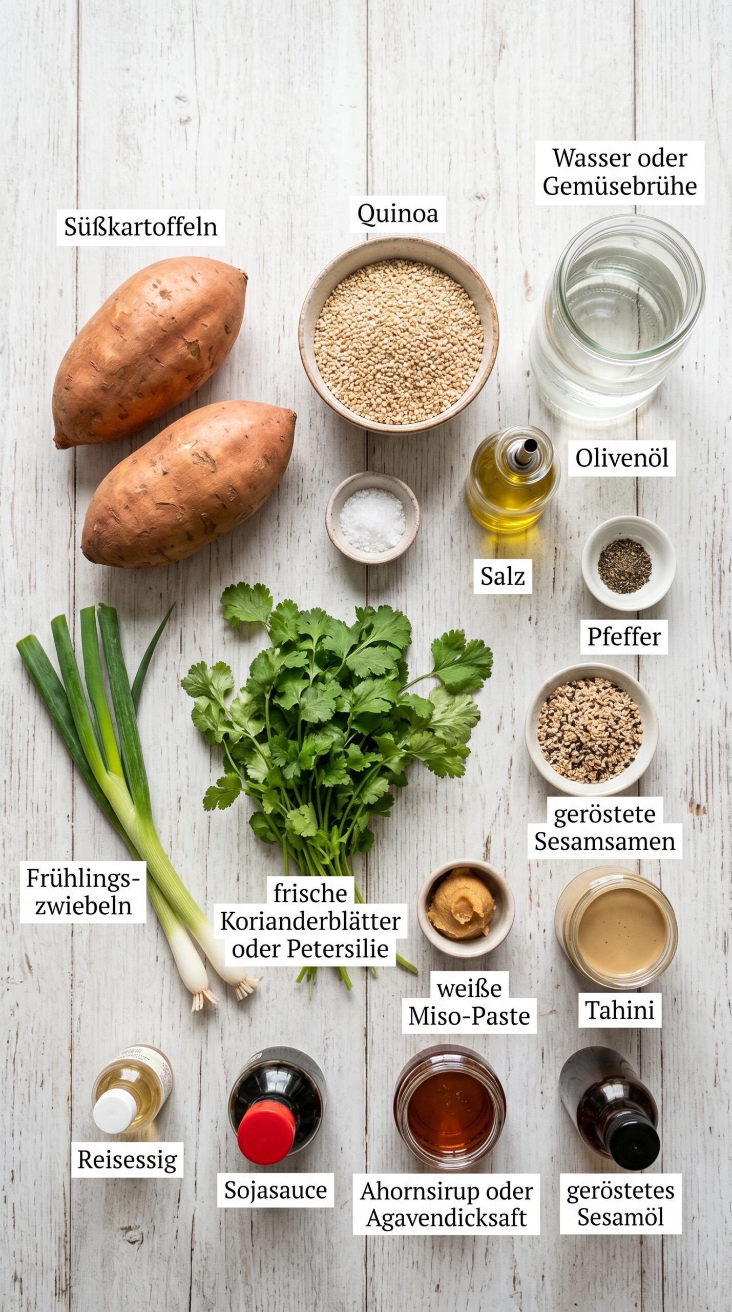 Gerösteter Süßkartoffel-Quinoa-Salat mit Sesam-Miso-Sauce recipe ingredients