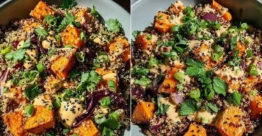 Gerösteter Süßkartoffel-Quinoa-Salat mit Sesam-Miso-Sauce recipe photo