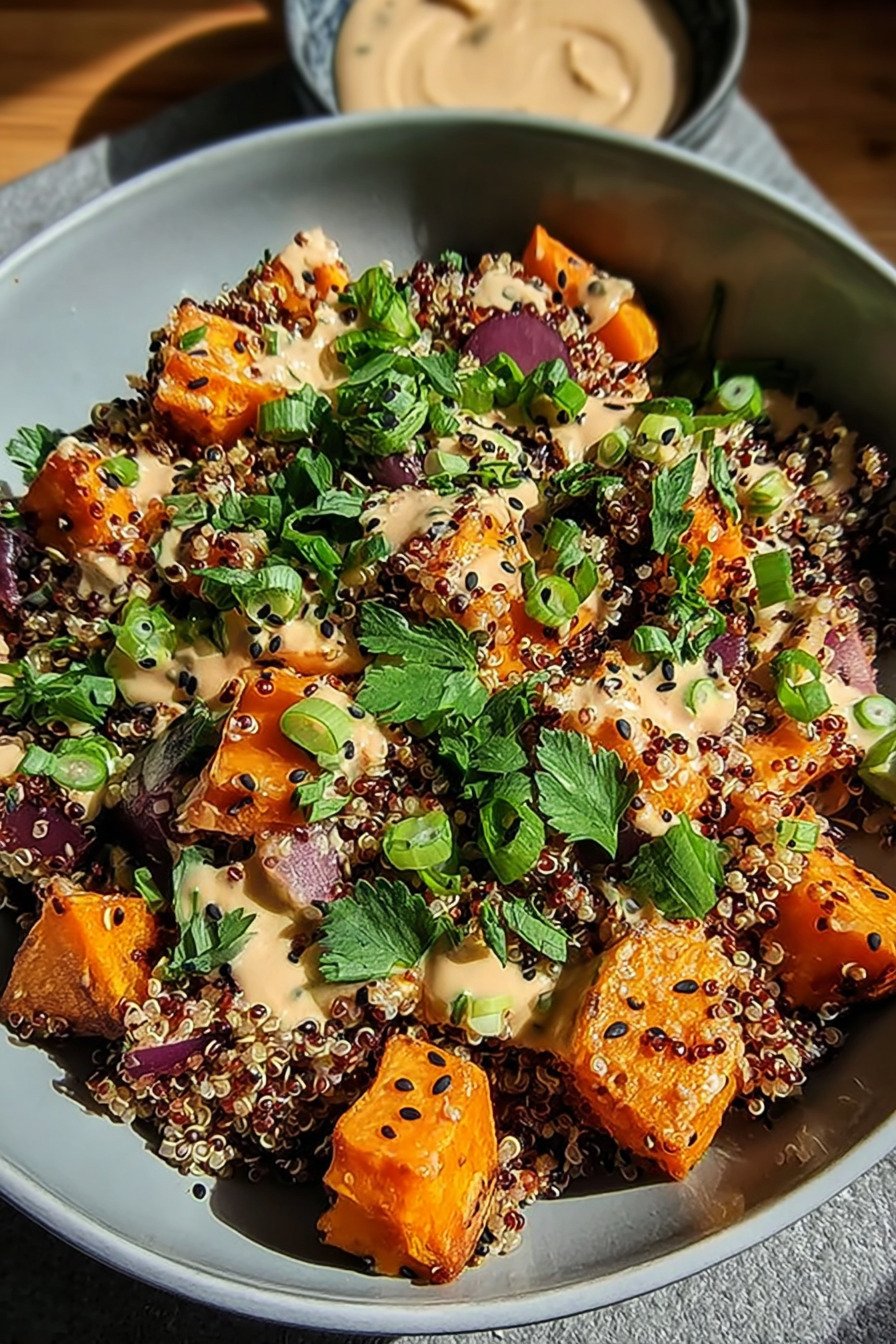 Gerösteter Süßkartoffel-Quinoa-Salat mit Sesam-Miso-Sauce recipe tips