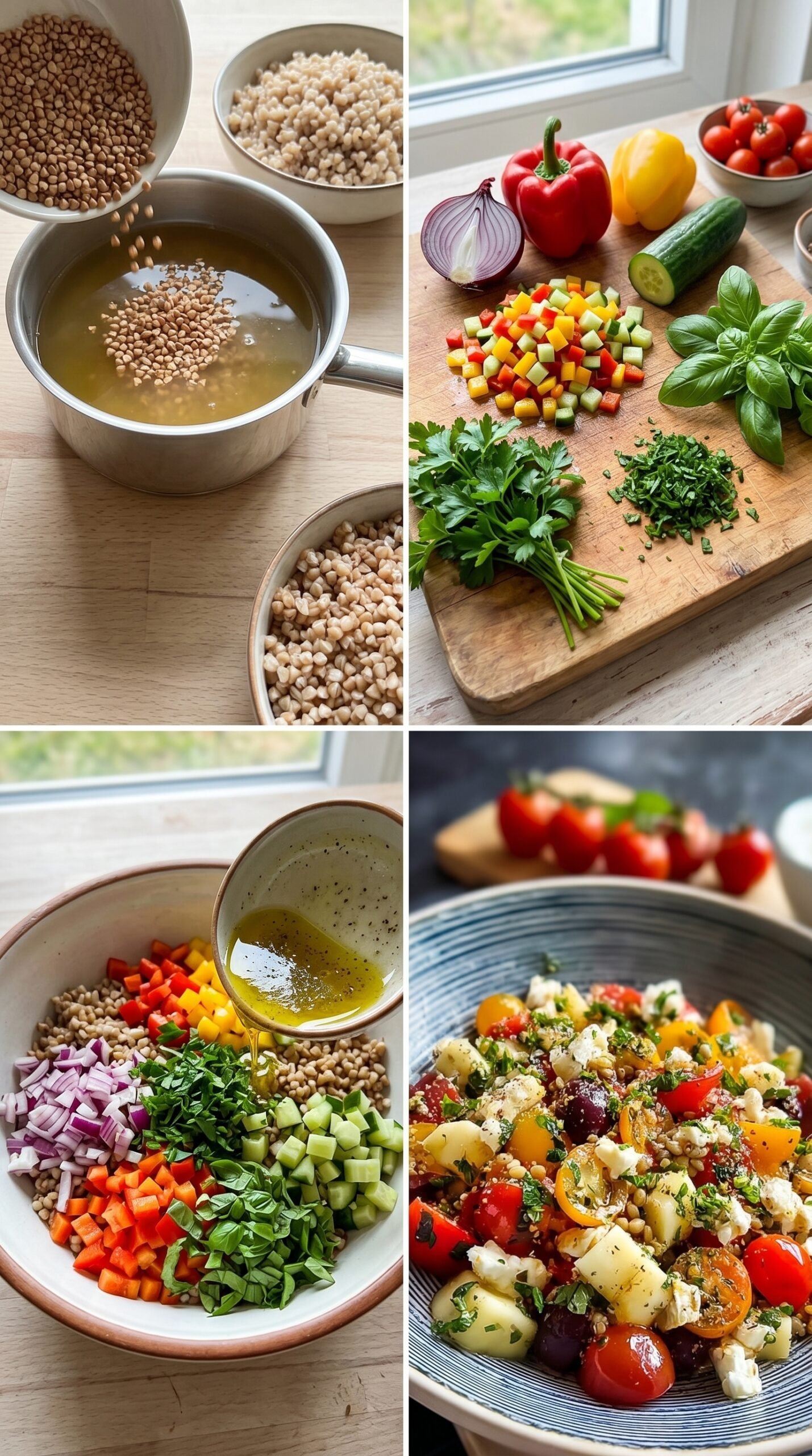 Mediterraner Buchweizensalat: Frischer Salat mit Kräutern und Gemüse recipe instructions