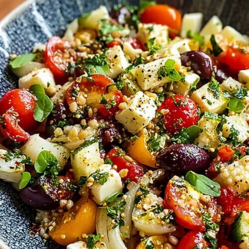 Mediterraner Buchweizensalat: Frischer Salat mit Kräutern und Gemüse extra recipe photo