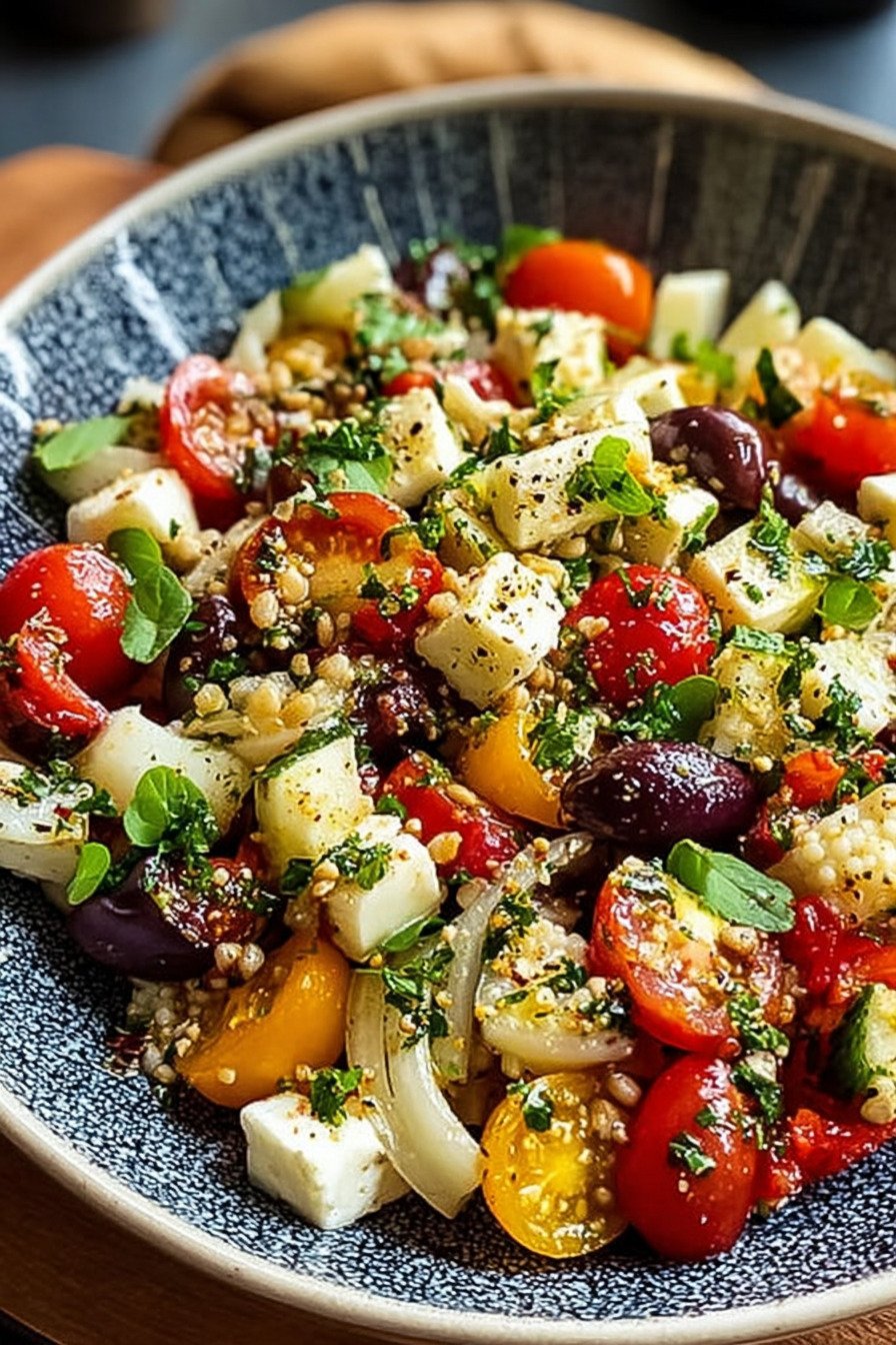 Mediterraner Buchweizensalat: Frischer Salat mit Kräutern und Gemüse extra recipe photo