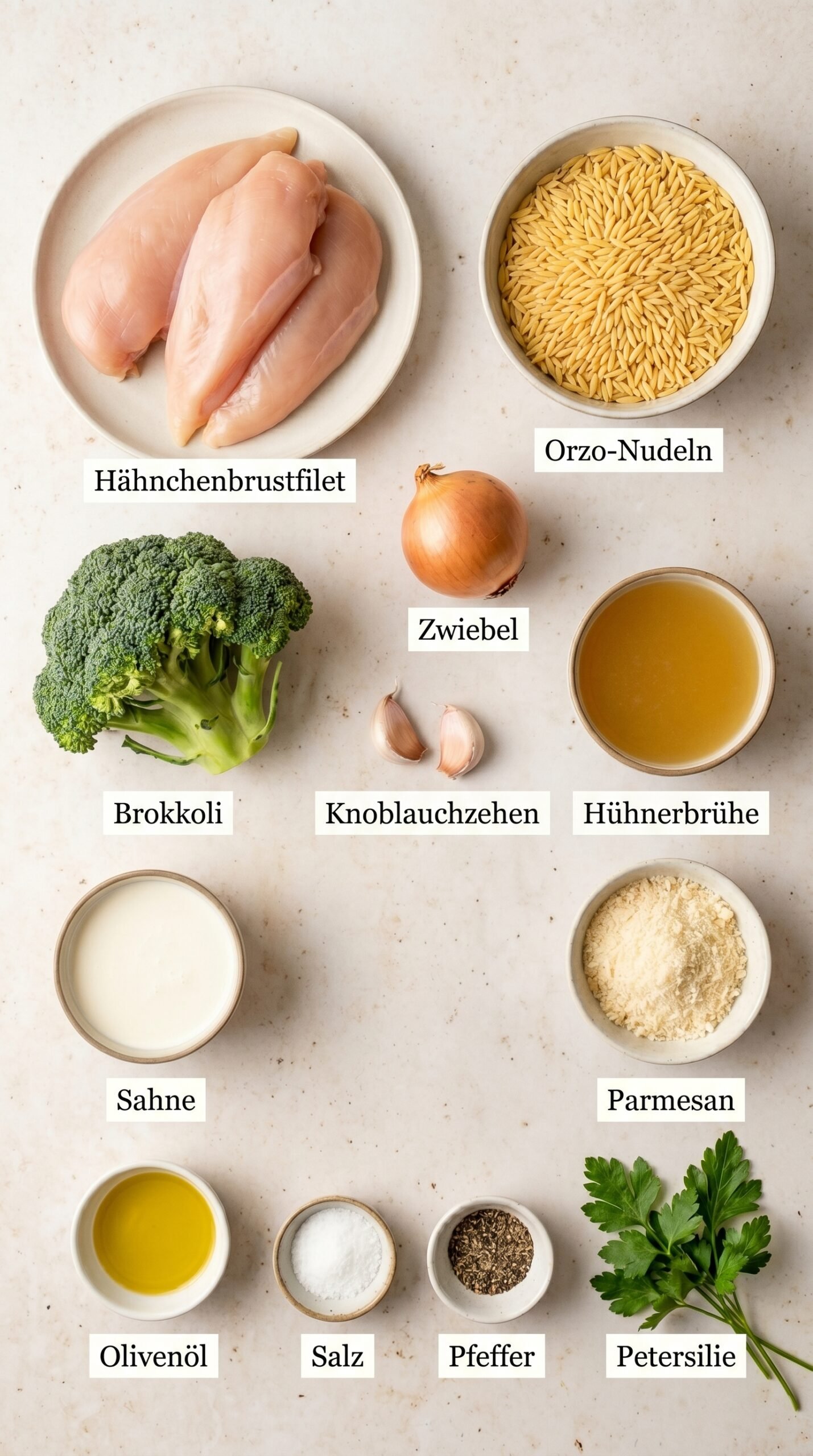 Cremige Hähnchen-Orzo-Pfanne mit Brokkoli: Ein herzhaftes Pfannengericht recipe ingredients