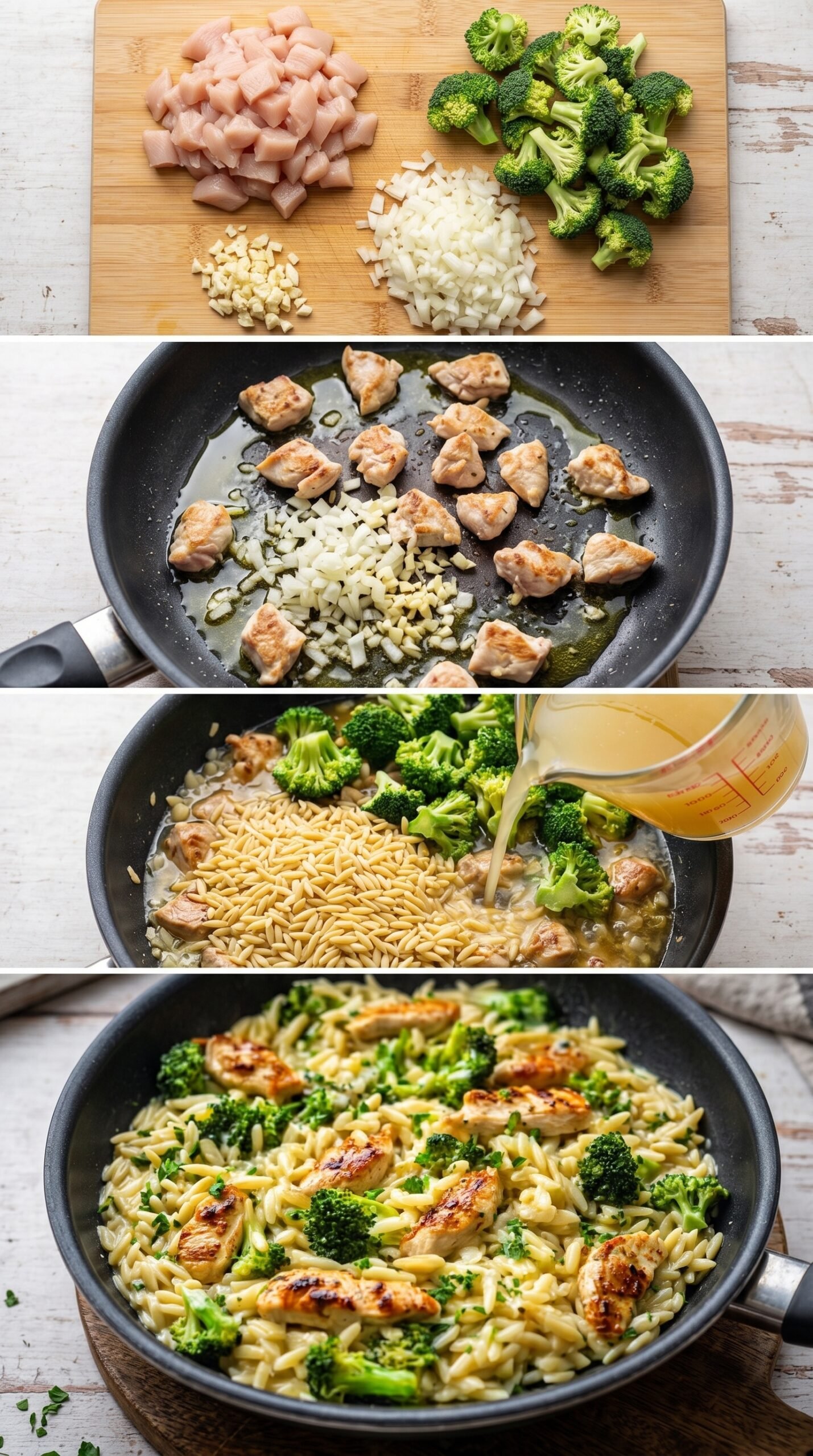 Cremige Hähnchen-Orzo-Pfanne mit Brokkoli: Ein herzhaftes Pfannengericht recipe instructions